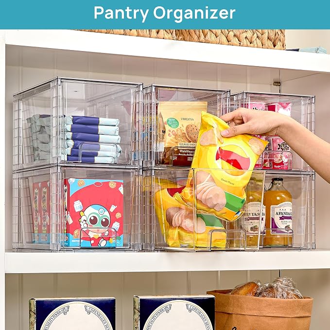 Vtopmart 8 Pack Large Stackable Storage Drawers,Clear Acrylic Drawer Organizers with Handles, Easily Assemble for Fridge, Bathroom,Kitchen Undersink,Cabinet,Pantry Organization and Storage | Acrylic Drawer Organizers, With Handles, Easily Assemble, For... - Image 4