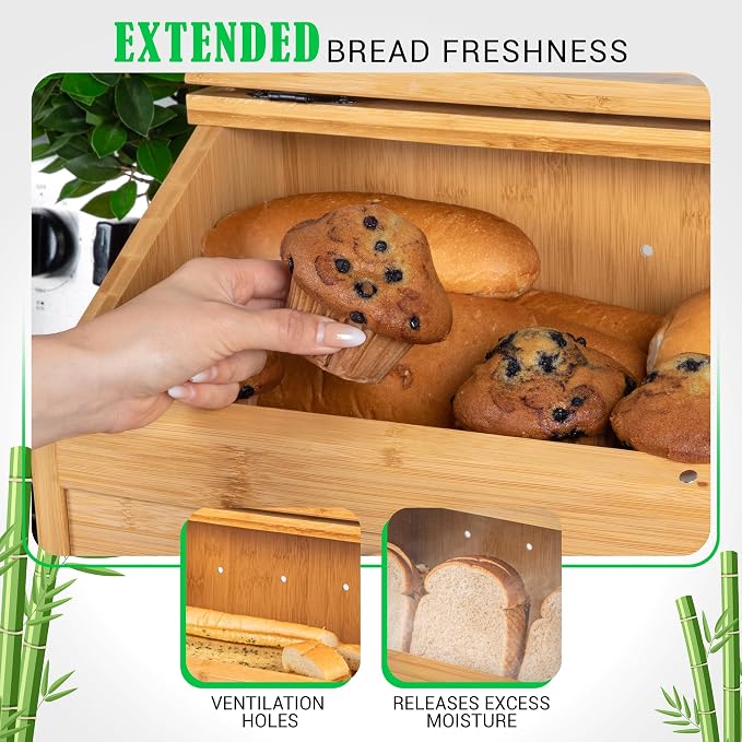 Bread Box for Kitchen Countertop – Large Wooden Bamboo Bread Box with Cutting Board (SELF-ASSEMBLY) - Image 6