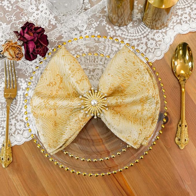 Dinner Cloth Napkins Set of 6, Cotton Polyester Blend Premium Quality, Washable, Soft, Reusable Jacquard Gold Napkins for Wedding, Parties, Thanksgiving, Everyday Use - Gold - Image 2