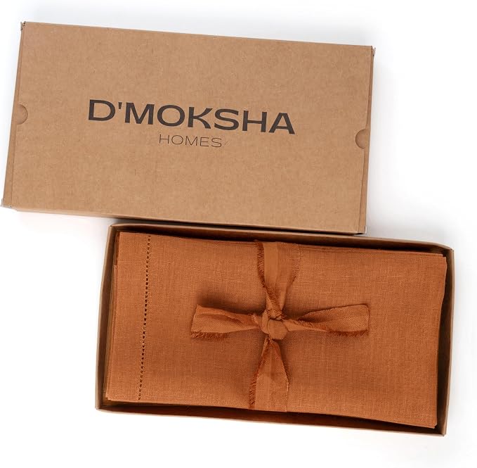 Signature Linen™ by D'Moksha Rust Dinner Napkins Set of 8, 20 x 20 Inch Cloth Napkins, 100% Pure Linen, Hemstitch, Machine Washable Table Napkins- Summer, Weddings, Outdoor hostings - Image 3