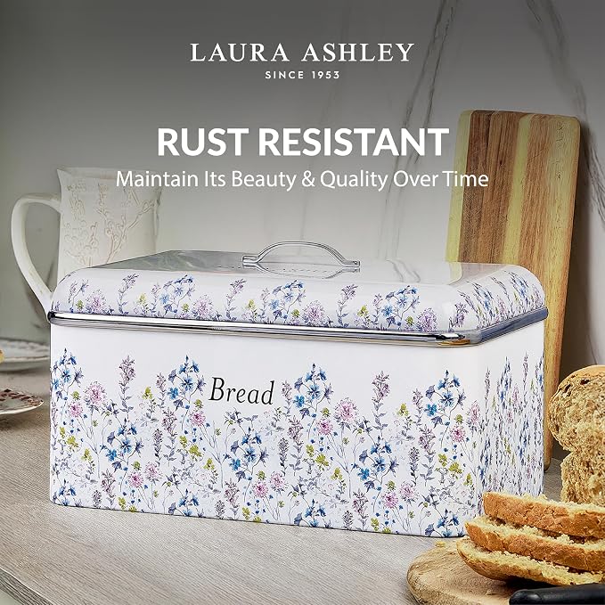 Laura Ashley China Rose Large Bread Box for Kitchen Countertop - Breadbox | Durable Bread Storage Container, Food Grade Metal Bread Bin, Removable Lid, Keep Bread Fresh, Rust Resistant, Easy to Clean - Image 5
