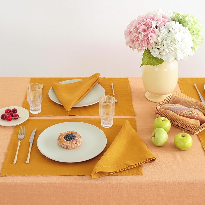 Linen Placemats 14x19Inch Set of 4,100% Linen Placemats Natural Rustic Tablemats for Easter,Mother's Day,Summer,Handcrafted from European Flax(Yellow) - Image 3