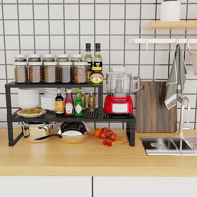 Jojocross Expandable Adjustable Stackable Kitchen Organizer, Spice Rack,Metal Pantry Storage Shelves Racks,Counter Shelf for Cabinets, Countertop, Cupboard (3 Packs/Large/Black) - Image 2