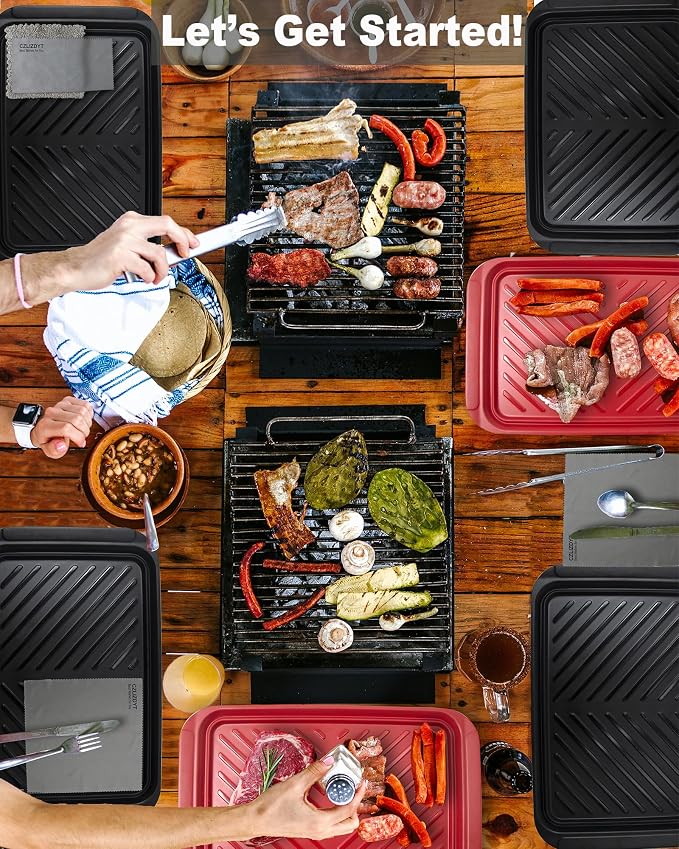 Czlizdyt Grilling Prep and Serving Tray, Dishwasher Safe, Nesting Set | Large 17.2'' x 13'', 2pcs BBQ Platter for Raw and Cooked Food, Melamine Trays, Black and Red, Cleaning Pack Included - Image 7