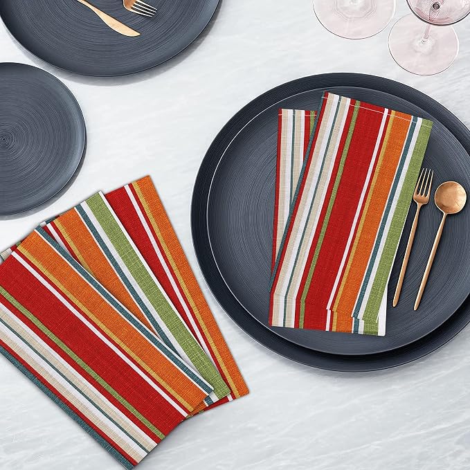Ruvanti Cloth Napkins Set of 6, 18x18 Inches, 100% Cotton, Washable, Soft & Absorbent, Perfect for Wedding, Christmas, ‎Thanksgiving Dinners - Multi Stripes - Image 5