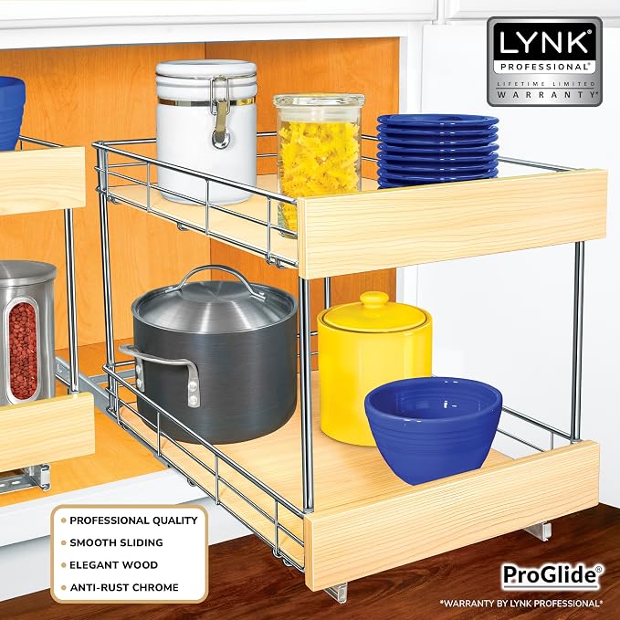 LYNK PROFESSIONAL® SELECT™ Pull Out Cabinet Organizer - 14" x 21" - Slide Out Cabinet Organizer for Kitchens - Sliding Shelves - Pull Out Drawer, Pots and Pans Storage - Lifetime Ltd Warranty - 2 Tier - Image 3