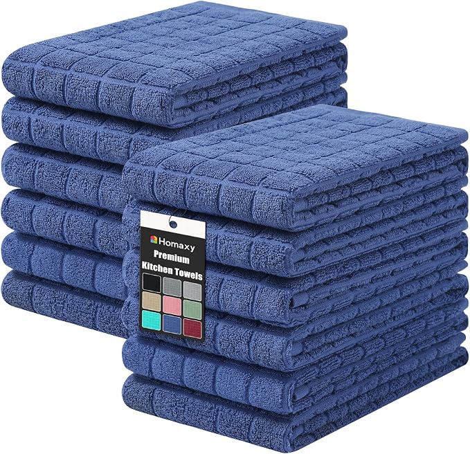 Homaxy Premium Ring Spun Cotton 390 GSM Kitchen Towels, 6 Pack, Navy Blue | 16" x 28" Large Dish Towels, Super Absorbent Terry Hand Towels, Soft Tea Towels with Hanging Loops by Homaxy