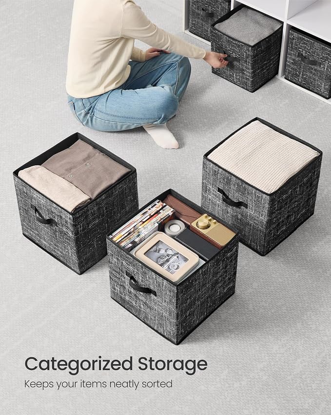SONGMICS Storage Cubes, 13 x 13 x 13 Inches Non-Woven Fabric Bins with Double Handles, Set of 10, Closet Organizers for Shelves, Foldable, for Clothes, Classic Black UROB133B01 - Image 4