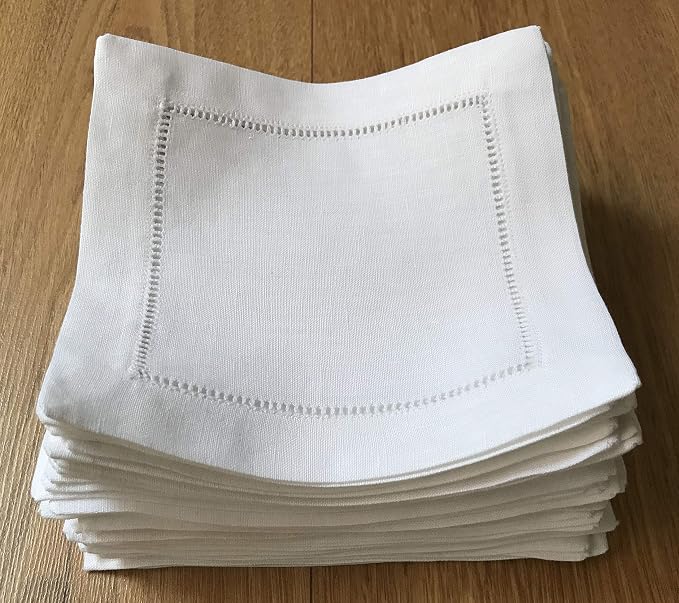 White Linen Cocktail Napkin 6"x6" Set of 50 Linen Cloth Napkin Coasters-Ladder Hemstitch 100% Linen Beverage Party Napkin Coaster Super Value Bulk 50 Pack - Image 6