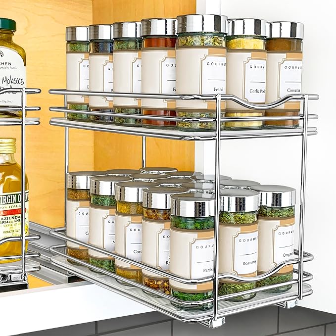 LYNK PROFESSIONAL® Pull Out Spice Organization for Cabinets - 6-3/8 inch Wide – Spice Rack for Inside Cabinets, Slide Out Spice Rack Organizer for cabinet – Pull Out Spice Rack, Sliding 2 Tier Chrome - Image 9