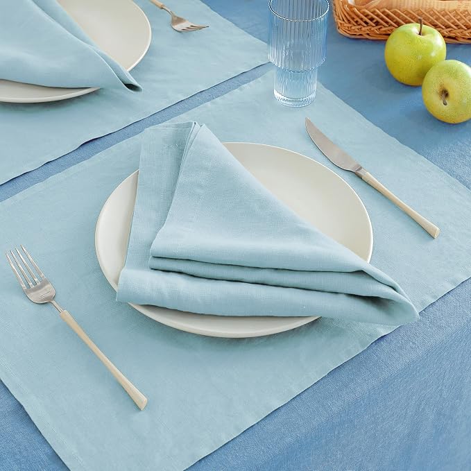 Linen Placemats 14x19Inch Set of 4,100% Linen Placemats Natural Rustic Tablemats for Easter,Mother's Day,Summer,Handcrafted from European Flax(Baby Blue) - Image 6