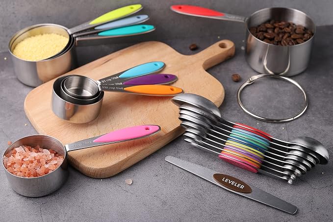 Measuring Cups and Spoons Set of 17 Double Sided Magnetic Measuring Spoons | Stainless Steel Stackable Measuring Cups Magnetic Measuring Spoons Set with 1 Leveler for Dry and Liquid Ingredients - Image 6
