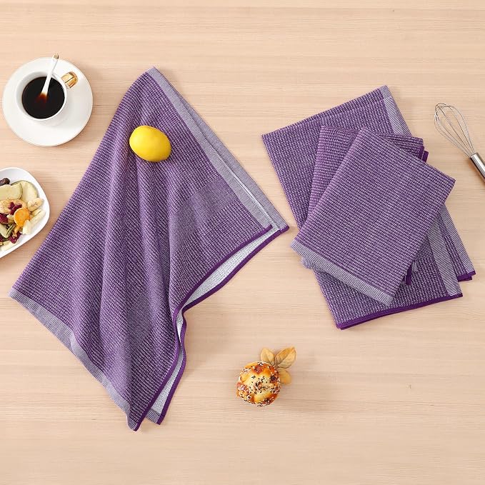 Homaxy 380 GSM Cotton Premium Kitchen Towels 12 Pack, 18"x 28", Purple | Flat and Terry Dish Towels, Highly Absorbent Tea Towel Set with Hanging Loop, Soft Utility Kitchen Hand Towels - Image 5