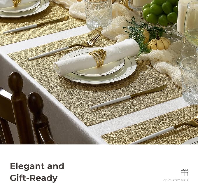 Leetaltree Gold Placemats Set of 24 - Heat Resistant Non-Slip Place mats for Dining Table, Washable Durable PVC Vinyl Woven Table Mats(Luxury Gold, 24) - Image 8