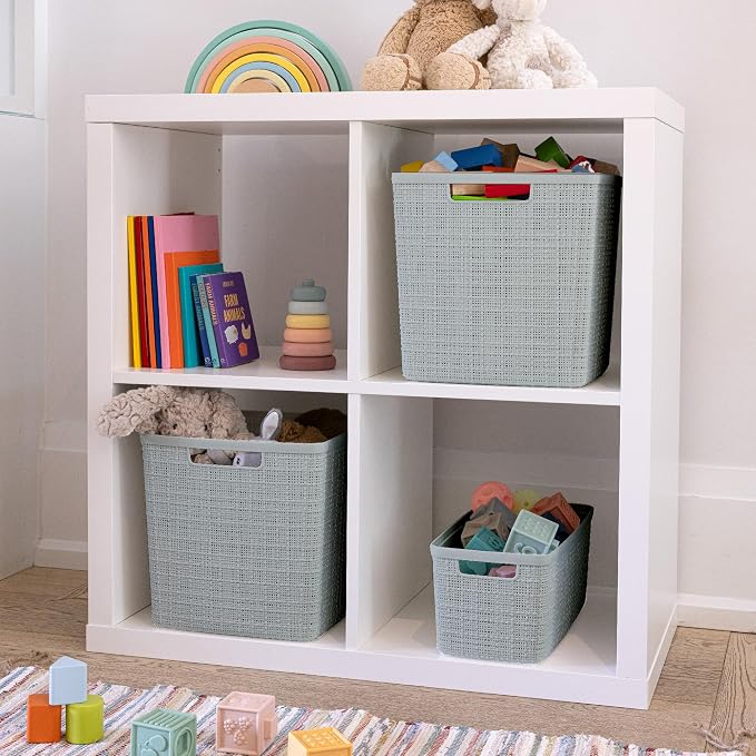 Curver Set of 8 Slim 6.8L Jute Decorative Plastic Organization and Storage Baskets - Perfect Bins for Home Office, Closet Shelves, Kitchen Pantry and All Bedroom Essentials, Grey - Image 7