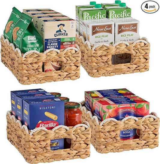 Best Choice Products 9x12 Scalloped Shelf Baskets, Woven Storage Bins, Storage Organizers for Pantry, Living Room, Bedroom, Nursery & Laundry, 4 Pack - Natural with White Trim by Unknown