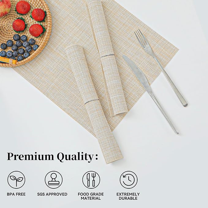 Leetaltree Beige Placemats Set of 24 - Heat Resistant Non-Slip Place mats for Dining Table, Washable Durable PVC Vinyl Woven Table Mats(Beige, 24) - Image 2