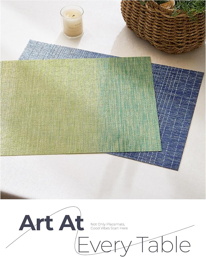 Leetaltree Gradient Blue Woven Placemats Set of 8 - Heat Resistant Non-Slip Place mats for Dining Table, Washable Durable PVC Vinyl Woven Table Mats(Gradient Blue, 8) - Image 8