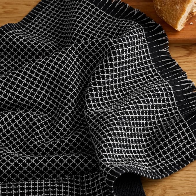 KitchenAid Gourmet Series Gridlines Kitchen Towels 3-Pack Set, 100% Cotton Absorbent, Matte Black, 18"x28" - Image 5
