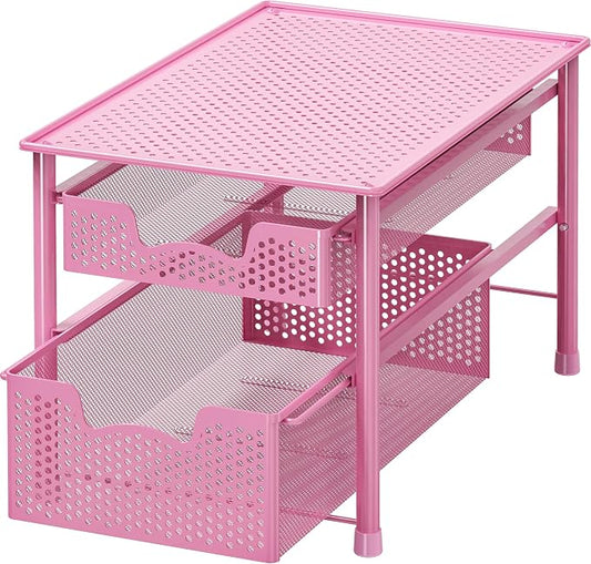 Simple Houseware Stackable 2 Tier Sliding Basket Organizer Drawer, Pink by SimpleHouseware