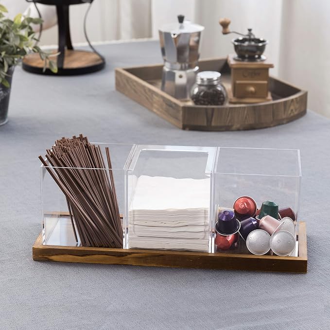 MyGift Coffee & Tea Station Organizer with Acrylic Compartments, 4 Piece | Modular countertop caddy keeps sweeteners, stirrers, packets, and drink accessories sorted for convenient beverage stations - Image 2