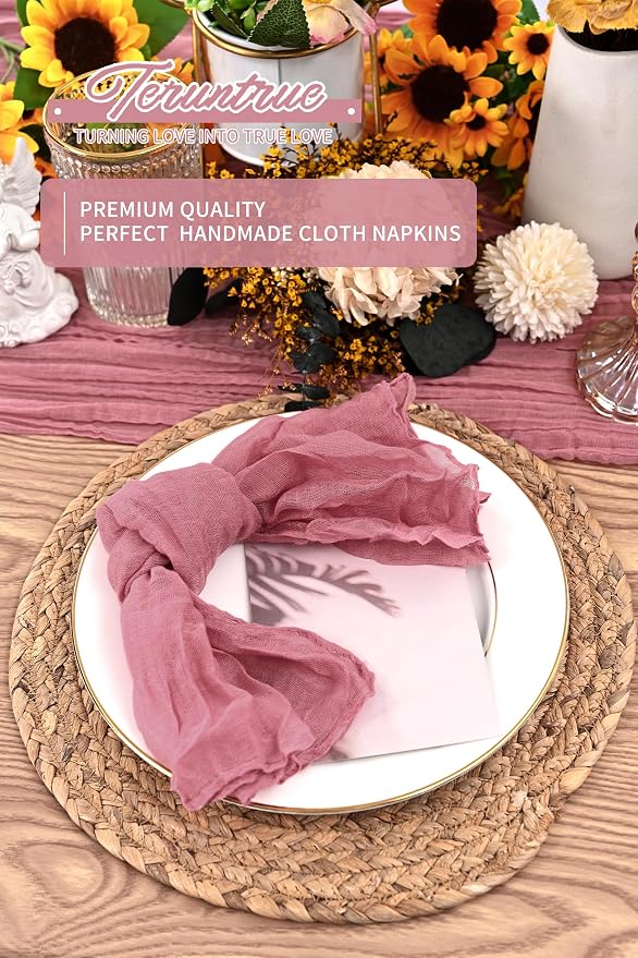 84 Packs Gauze Cheesecloth Napkins 20 x 20 Inch Dusty Rose Wrinkled Dinner Napkins, Dark Pink Rustic Boho Napkins Soft Cotton Cloth Napkins for Wedding Party Event Dinner Table Decoration - Image 5