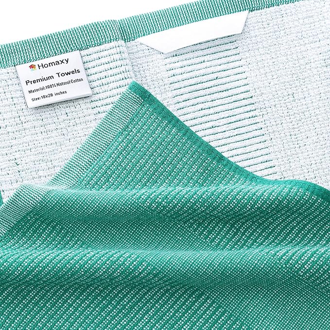Homaxy 380 GSM Cotton Premium Kitchen Towels 6 Pack, 18"x 28", Green | Flat and Terry Dish Towels, Highly Absorbent Tea Towel Set with Hanging Loop, Soft Utility Kitchen Hand Towels - Image 2