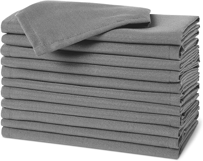 Amazon Basics Reusable Stain and Wrinkle Resistant Cloth Napkins, 17 x 17 inches, Grey, 12-Pack by AmazonBasics