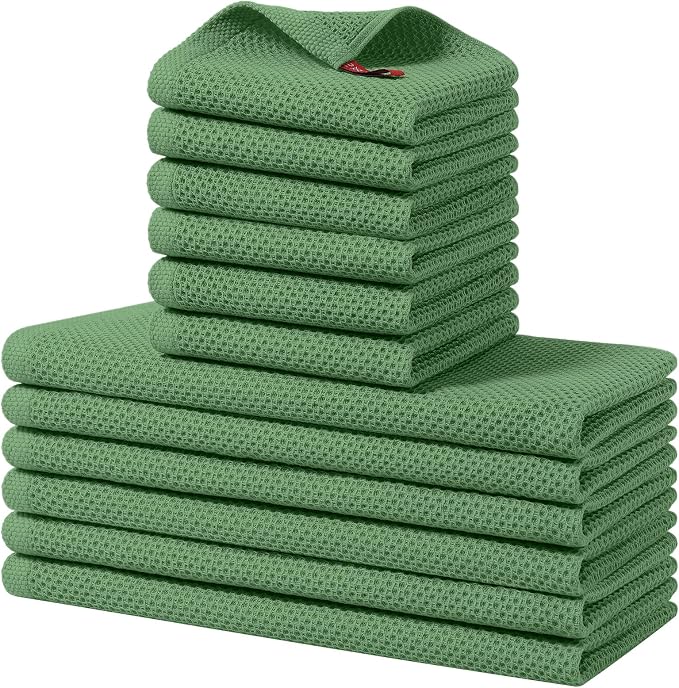 Homaxy 12 Pack 100% Cotton Kitchen Towels and Dishcloths Set, Grass Green | 12 x 12 Inches and 13 x 28 Inches Kitchen Towels Set, Ultra Soft Absorbent Dish Cloths for Washing Dishes by Homaxy