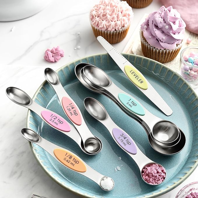 Spring Chef Dual Sided Magnetic Measuring Spoons Set, Pastel, Set of 8 & Stainless Steel Magnetic Measuring Cups, Set of 7, Black - 2 Product Bundle - Image 2