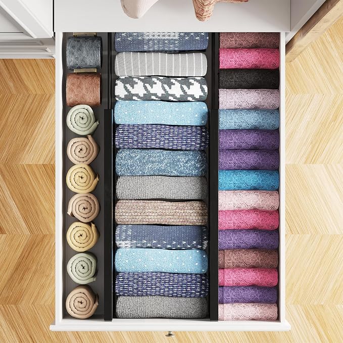 SpaceAid Bamboo 4 Pack Dresser Drawer Dividers, 4.65“ High Adjustable 17“-22” Drawer Organizers, Expandable Organization for Clothing, Clothes, Dressers, Black - Image 4