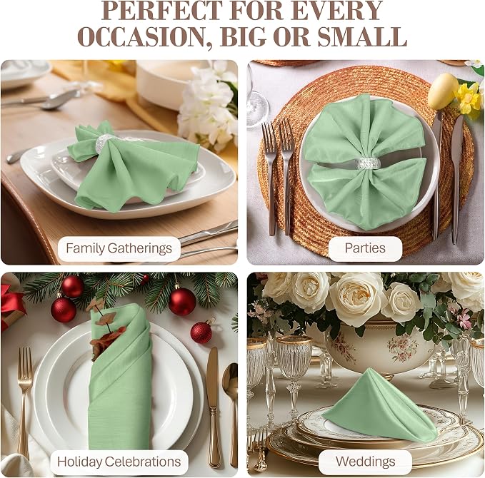 17 x 17-Inch Shantung Satin Cloth Napkins, Sage, Set of 24 | Bulk Case of 2 Dozen, Square, 100% Polyester Fabric, Reversible, Faux Dupioni Silk Reverse Side, Machine Washable, Green - Image 4