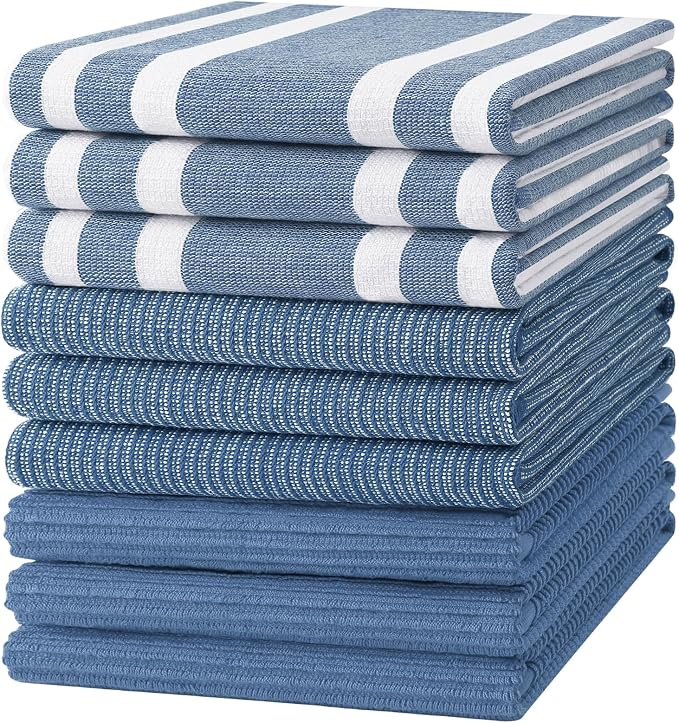 Homaxy Cotton 380 GSM Premium Kitchen Towels, 18"x 28", 9 Pack, Navy Blue | Soft and Absorbent Terry Dish Towels, Multipurpose Tea Towel Set with Hanging Loop, 3 Styles Kitchen Hand Towels by Homaxy