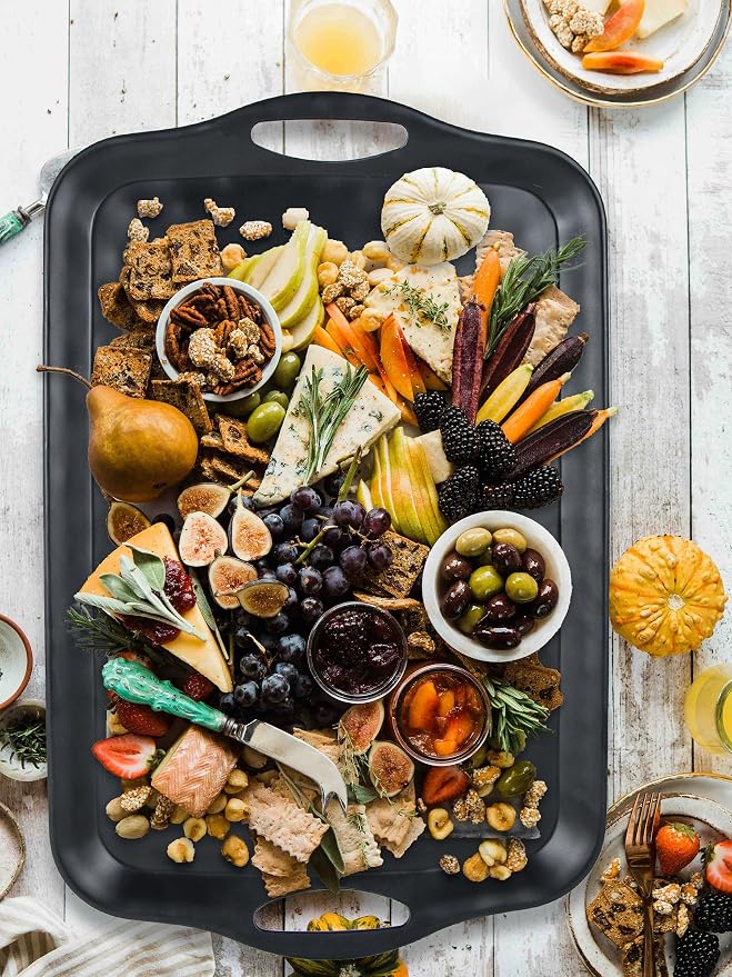 ECOIOU 20x13 inch Extra Large Serving Tray with Handles, Set of 2, Black | Melamine Platters for Serving Food, Turkey, Cookie, Rectangular Trays for Eating, Raised Dots Matt Finished, Dishwasher Safe - Image 6