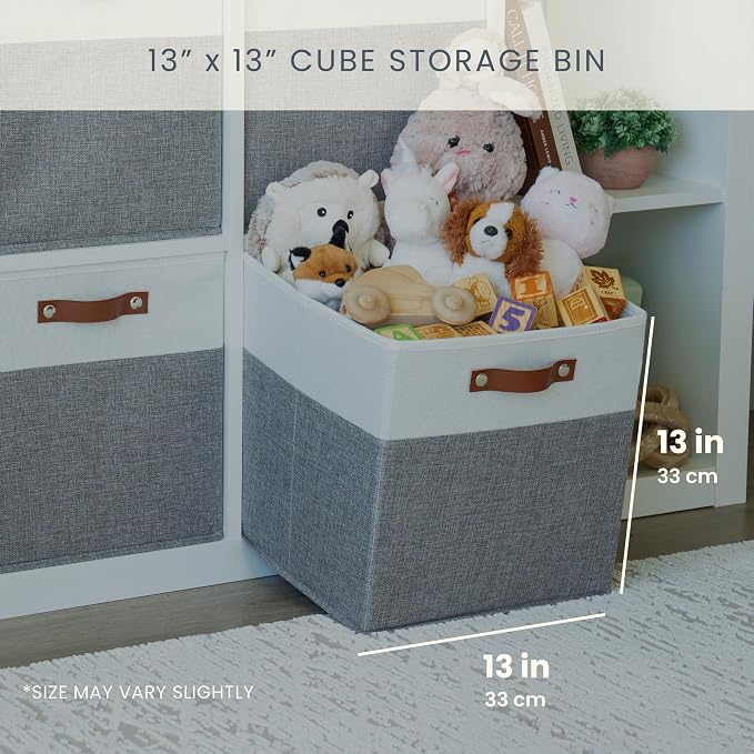 OrganiHaus 13x13 Cube Storage Bins, Set of 4 - Fabric Storage Cubes | Sturdy, holds its shape; odor-free; fits IKEA Kallax and Expedit; vegan leather handles - Image 2