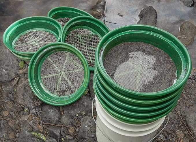 SE 9-Piece Patented 13.25-Inch Wide Stackable Sifting Pan Set for Gold Prospecting with Stainless Steel Mesh - GP2-9 SET - Image 5