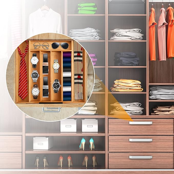 Silverware Organizer Kitchen Drawer Organizer Expandable Bamboo Utensil Holder Cutlery Tray for Kitchen Utensil and Flatware Bedroom Office - Image 7