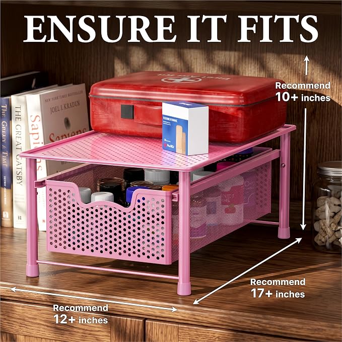 Simple Houseware Stackable Cabinet Basket Drawer Organizer, Pink - Image 3