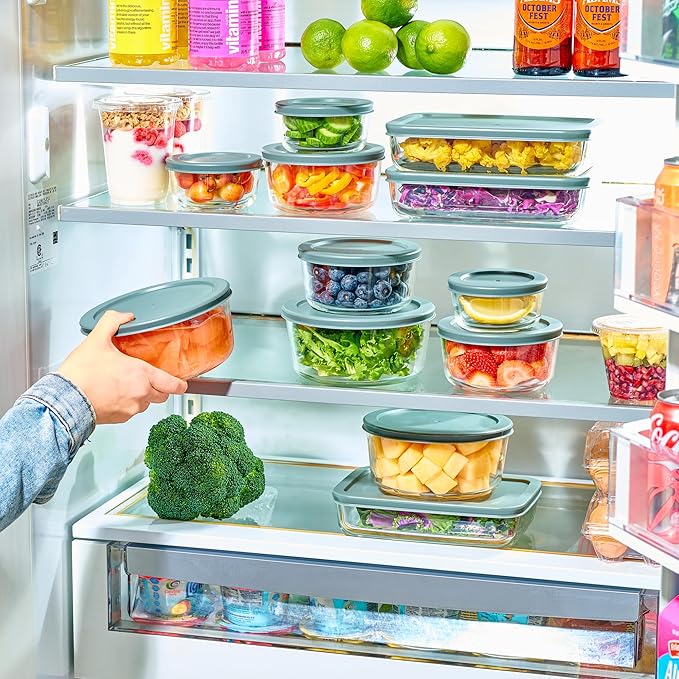 24pc Set Glass Food Storage Containers & Bowls with Airtight Lids - Leakproof BPA-Free Meal Prep Airtight Stackable Lunch Boxes, Kitchen Pantry & Storage Organizers - Microwave Freezer Dishwasher Safe - Image 3