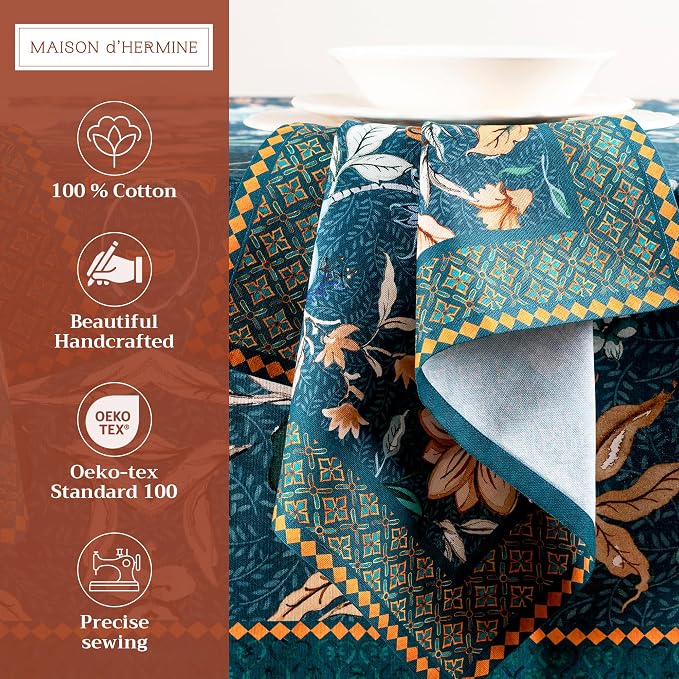 Maison d' Hermine Cloth Napkins Set of 4 Reusable 100% Cotton (20" x 20") | Everyday Square Napkins Cloth Washable Dinner Wedding Restaurant Kitchen Thanksgiving Christmas - Luxury Loft - Dark Teal - Image 2