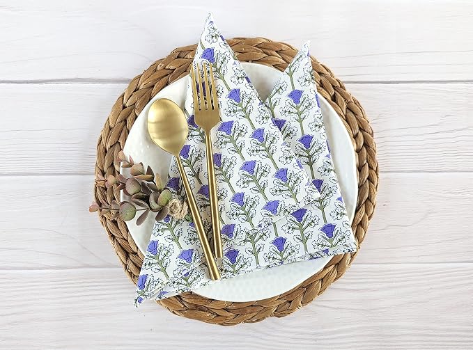 Washable Cotton Print Napkins 18x18 inches - Cloth Dinner Napkins Set of 6 - Everyday Use or Dinner Party and Events - Purple and White Indian Block Printed Soft Fabric by Craftbot - Image 2