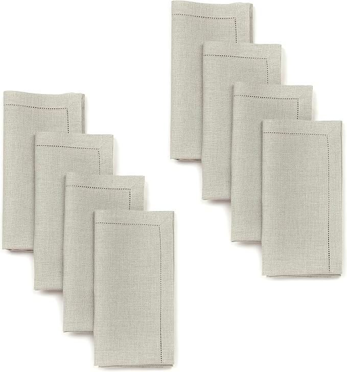 Signature Linen™ by D'Moksha Natural Dinner Napkins Set of 8, 20 x 20 Inch Cloth Napkins, 100% Pure Linen, Hemstitch, Machine Washable Table Napkins- Summer, Weddings, Outdoor hostings by DMokshaHomes