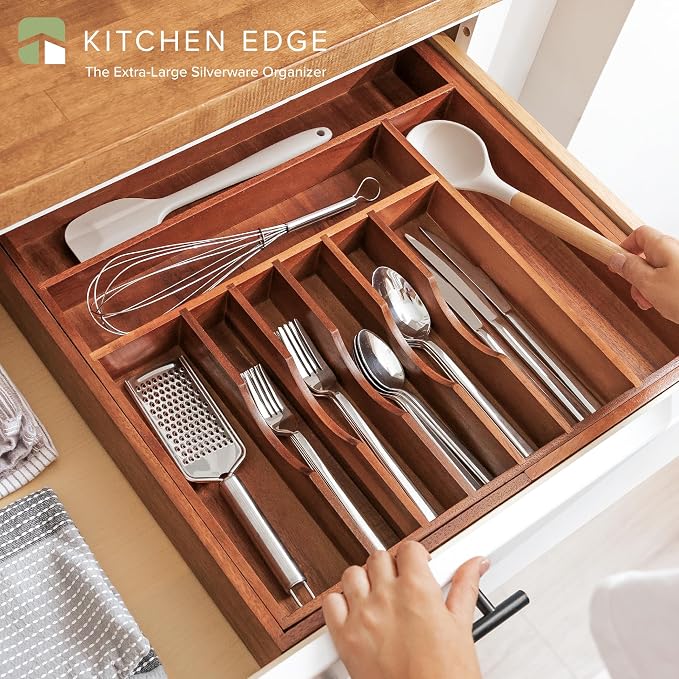 Silverware & Utensil Drawer Organizer, 18-33 in, Acacia | Cutlery, flatware, food-safe contract grade, kitchen drawer fit - Image 2