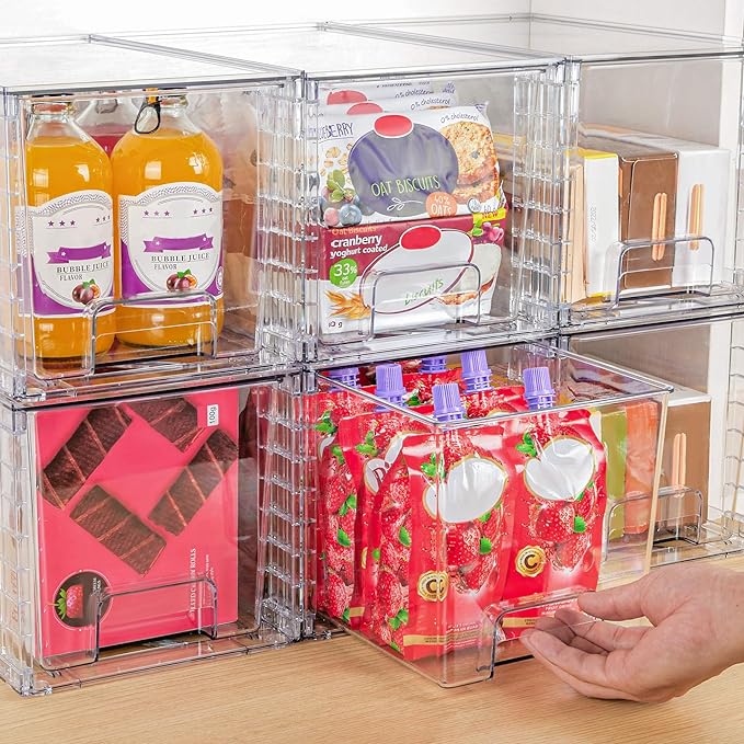 Vtopmart 4 Pack Large Stackable Storage Drawers, Clear | Easily Assemble Bathroom Closet Undersink Organizers and Storage Kitchen Cabinets,Pantry,Makeup,Medicine Organization - Image 6