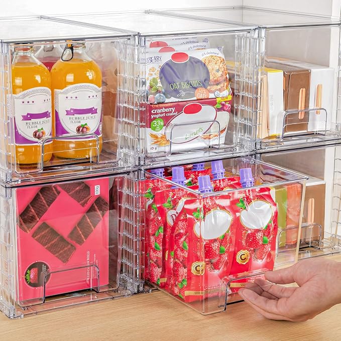 Vtopmart 4 Pack Large Stackable Storage Drawers, Clear | Easily Assemble Bathroom Closet Undersink Organizers and Storage Kitchen Cabinets,Pantry,Makeup,Medicine Organization - Image 6
