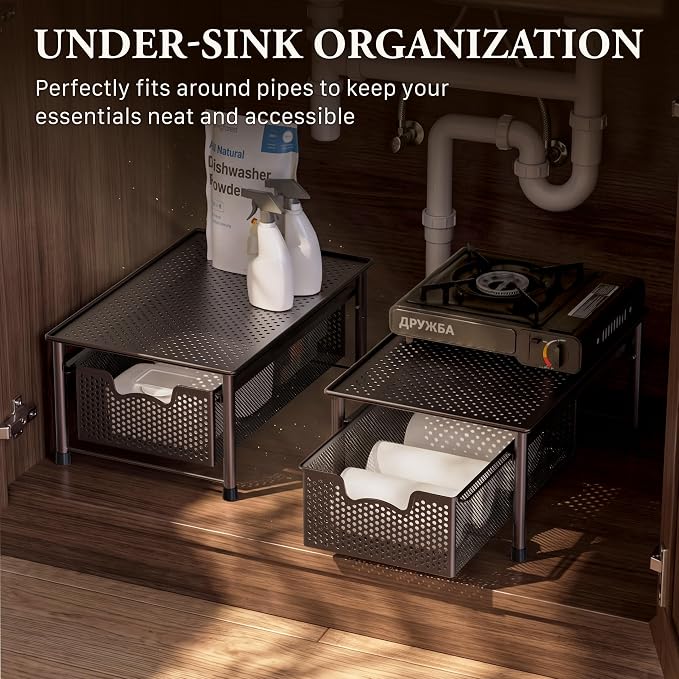 Simple Houseware Stackable Cabinet Basket Drawer Organizer, Bronze - Image 6