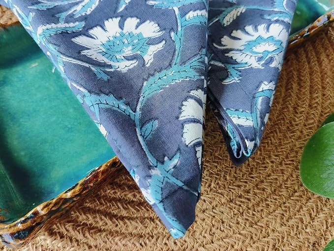 Cotton Print Dinner Napkins 18x18 inches - Washable Cloth Napkins Set of 6 - Everyday Use or Dinner Party and Events - Indigo Blue Block Printed Soft Fabric by Craftbot - Image 4