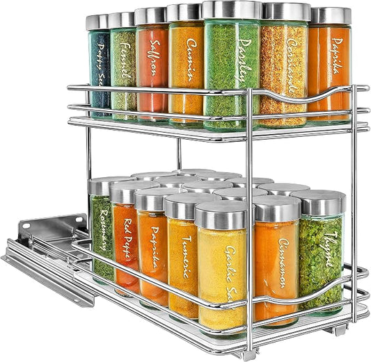 LYNK PROFESSIONAL® Pull Out Spice Organization for Cabinets - 6-3/8 inch Wide – Spice Rack for Inside Cabinets, Slide Out Spice Rack Organizer for cabinet – Pull Out Spice Rack, Sliding 2 Tier Chrome by LYNKPROFESSIONAL