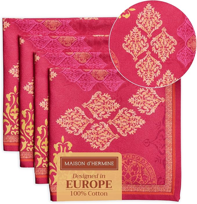 Maison d' Hermine Cloth Napkins Set of 4 Reusable 100% Cotton (20" x 20") | Everyday Square Napkins Cloth Washable Dinner Wedding Restaurant Hotel Kitchen Thanksgiving Christmas - Versailles by MaisondHermine