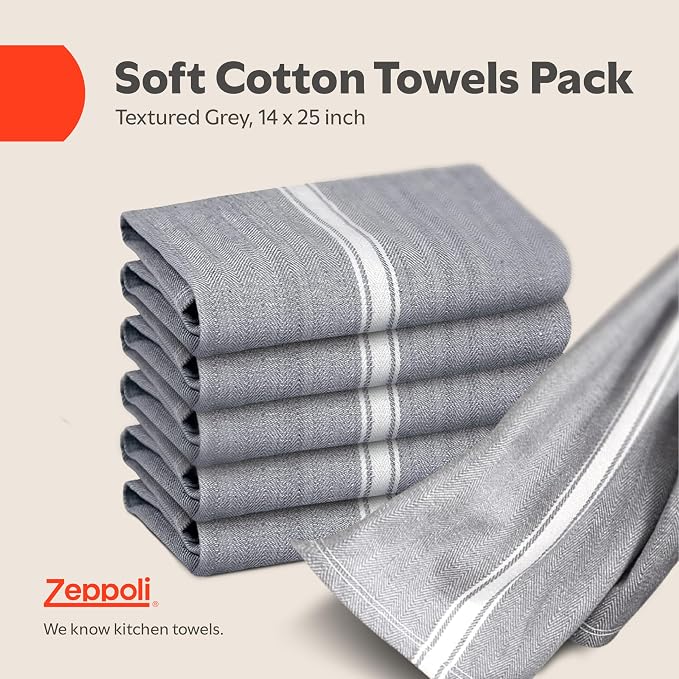 Zeppoli Classic Kitchen Towels - 15 Pack 100% Natural Cotton Towel Set, Reusable Wash Cloths, Absorbent Dish Towels, Machine Washable Hand Towels, Kitchen Essentials - 14” by 25” - Black - Image 2